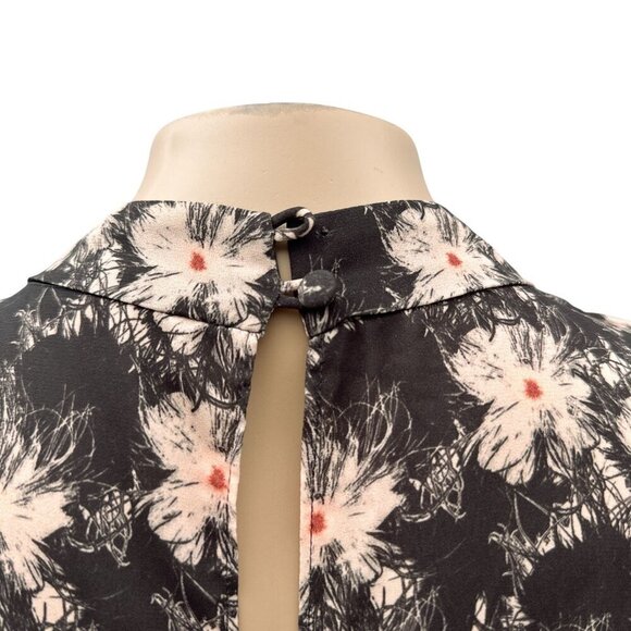 Reiss Floral Crawford Fluid Dress V-Neck Keyhole Black Flowy Cap Sleeve Women 12 - Picture 4 of 15